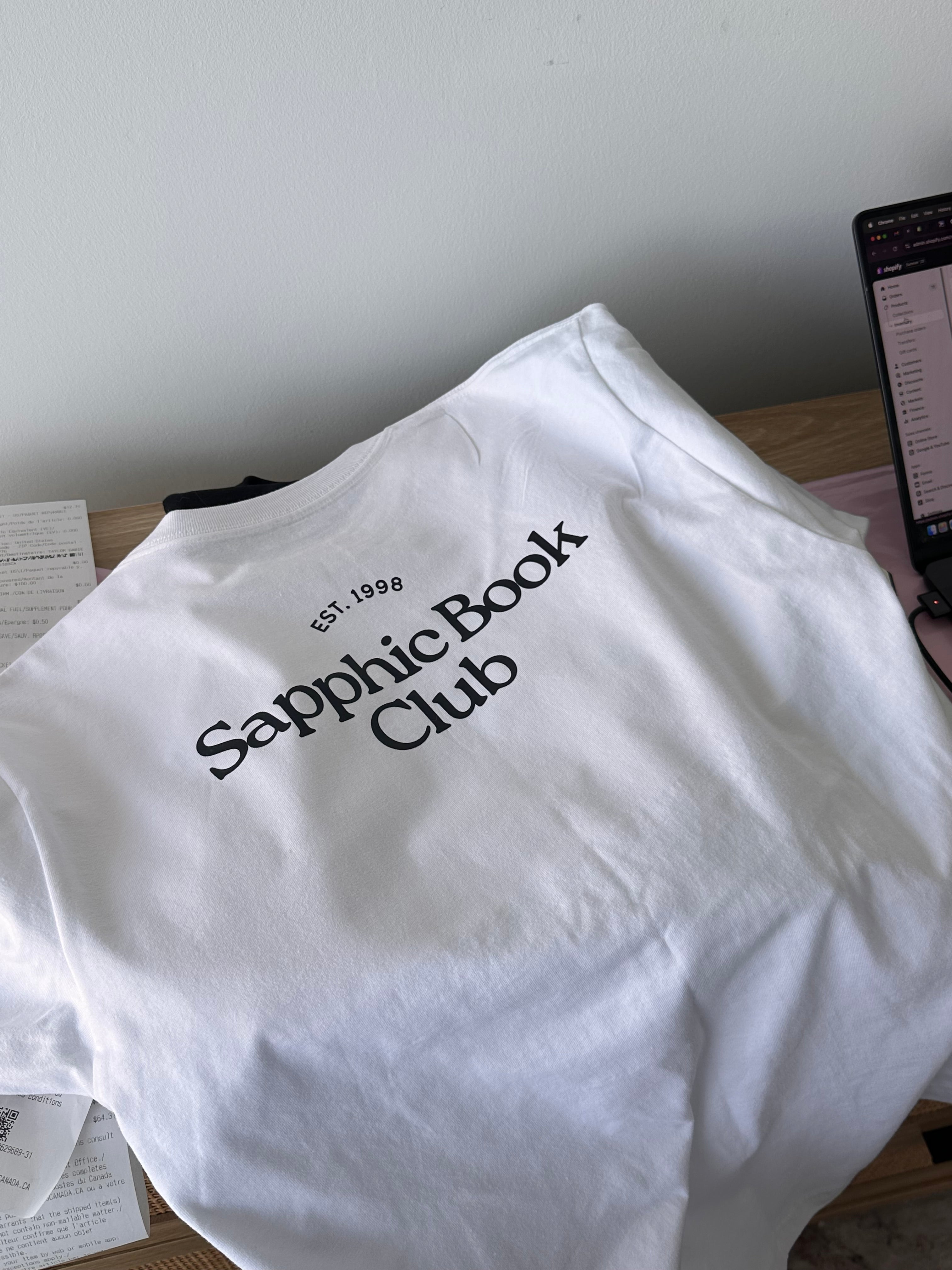 sapphic book club white tshirt